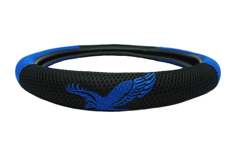 Detailed embroidered eagle steering wheel cover blue