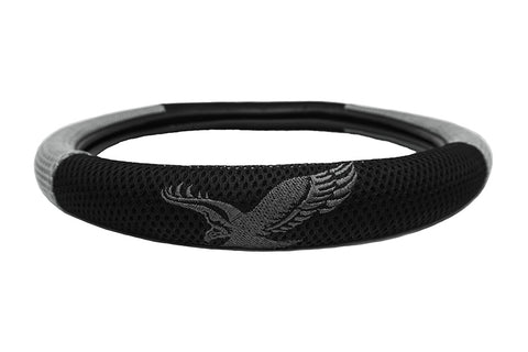 Detailed embroidered eagle steering wheel cover gray grey