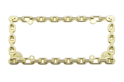 chain link star gold metal license plate frame