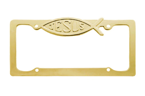 jesus christian fish license plate frame metal gold
