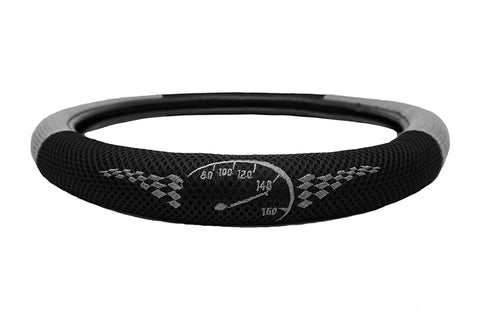 Detailed embroidered racing gauge steering wheel cover gray grey