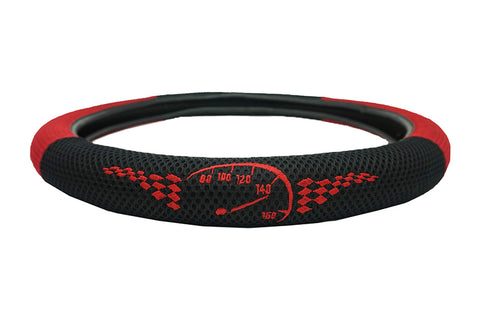 Detailed embroidered racing gauge steering wheel cover red