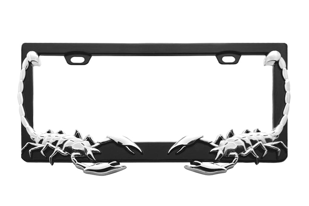scorpion license plate frame metal black chrome