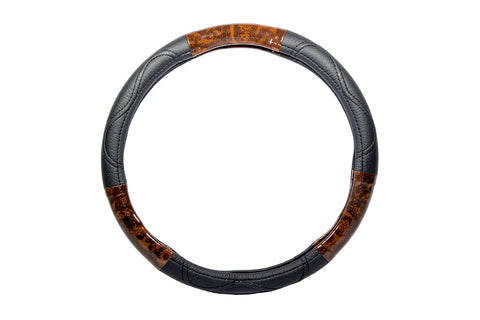 Black Steering Wheel Cover with Wood Vinyl Accents